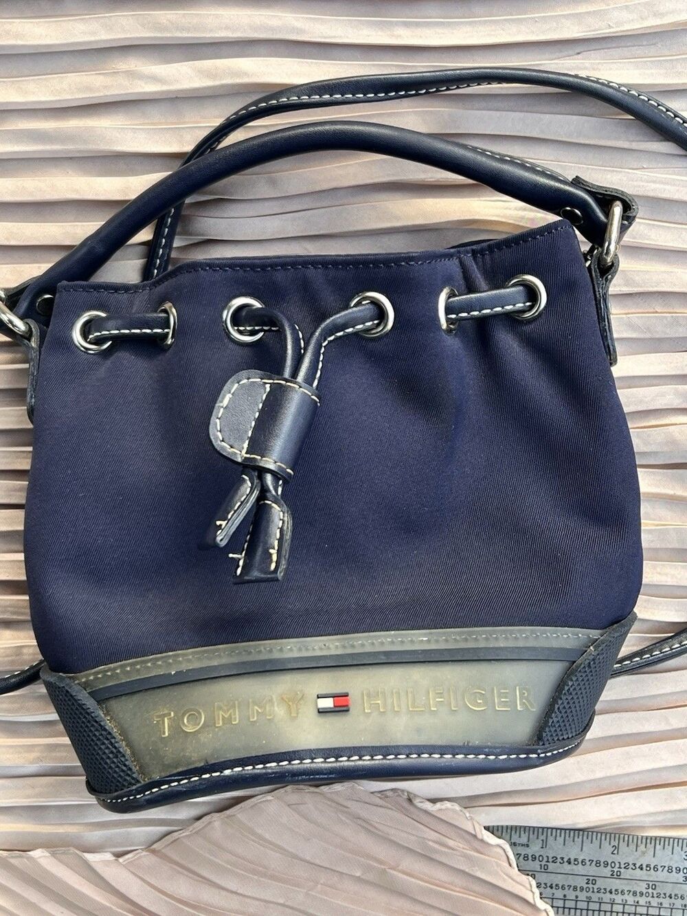 Vintage Tommy Hilfiger Mini Bucket Bag Y2K Navy Blue Crossbody Purse